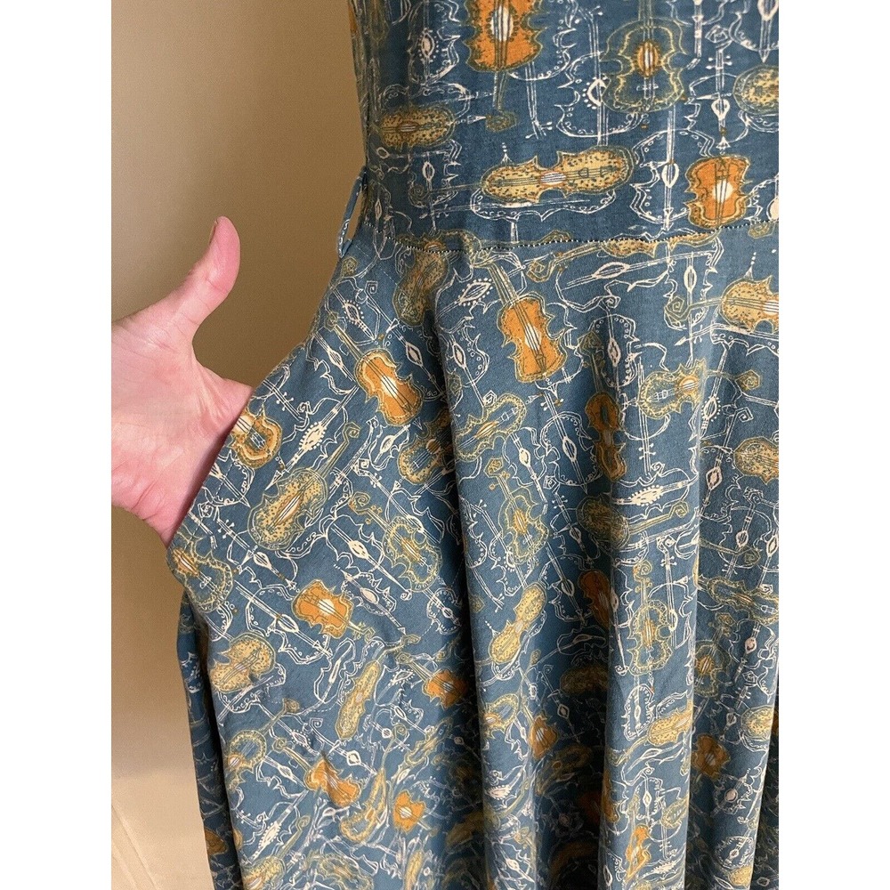 Effie's Heart Teal Blue Floral Keyhole Mini Dress with Mustard Accents - Picture 5 of 6